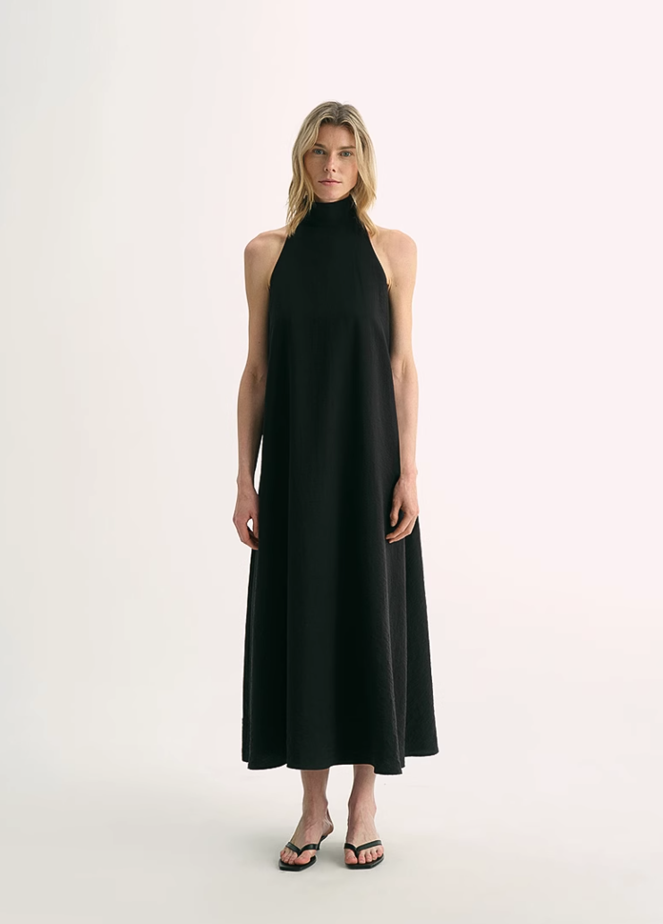 Luxury mulberry silk wrinkle-resistant small high collar A-line summer beach Dresses for women
