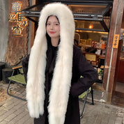 Fox Fur Hat Scarf Snow Hat Women Autumn Winter Warm High-end Double-sided Thickened Plush Earmuff Hat