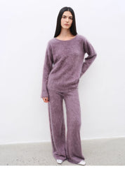 "Half-Ripe Winter" Cashmere Comfortable Loose-Fit Crewneck Sweater and Straight-Leg Knit Pants Set