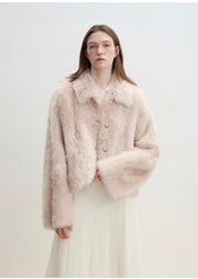 "Autumn Secret" Pink Lapel Tuscan Straight Fur Shearling Short Jacket