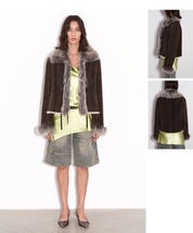 Florence Retro Layered Spliced Fox Fur Collar Short Jacket Winter