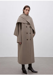 "Assassin's Creed" removable scarf collar, woolen coat for women, autumn and winter coat