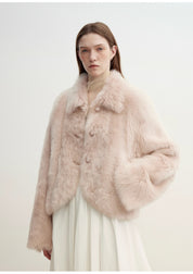 "Autumn Secret" Pink Lapel Tuscan Straight Fur Shearling Short Jacket