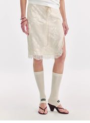 "Lingering Soft Light" Paneled Irregular Lace Straight-Cut Split Skirt