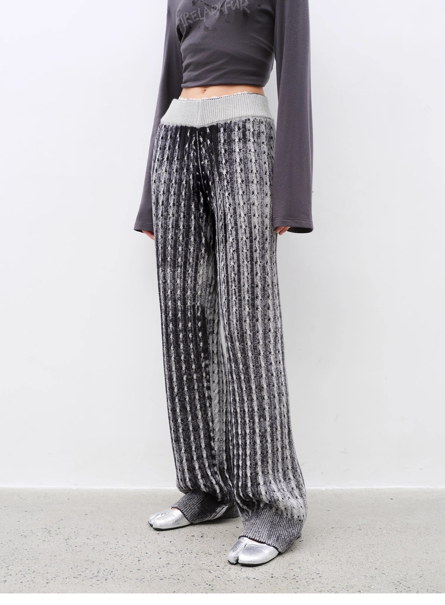 "Winter Date" fashionable slim silhouette permeation printing and dyeing process loose knitted straight pants