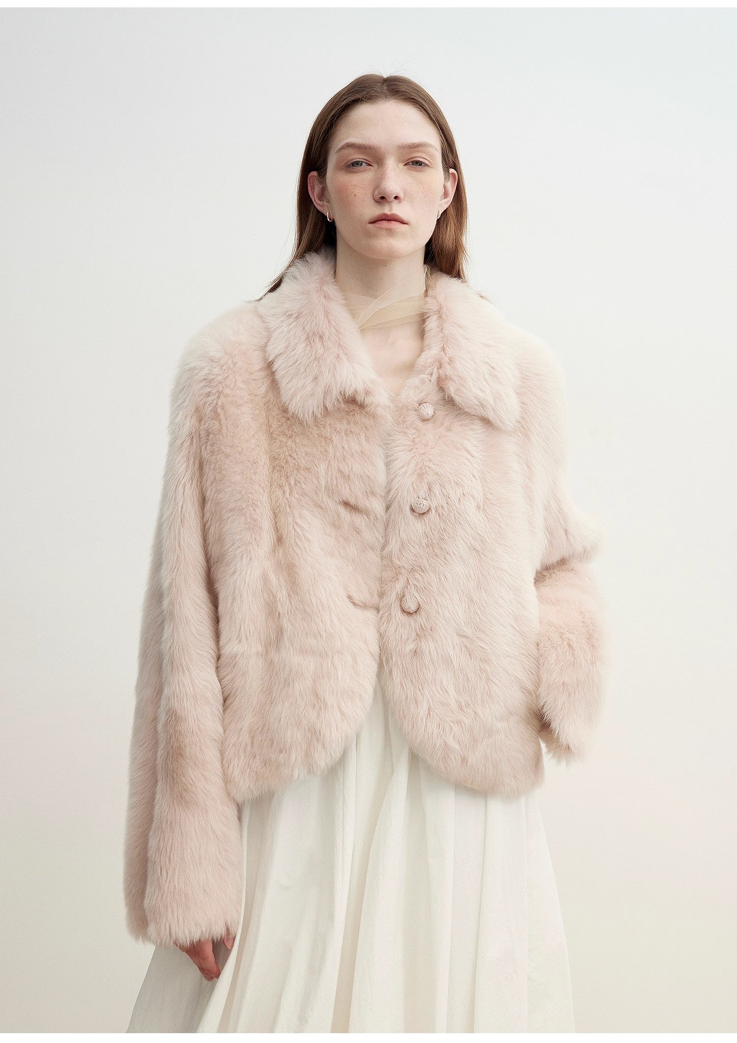 "Autumn Secret" Pink Lapel Tuscan Straight Fur Shearling Short Jacket