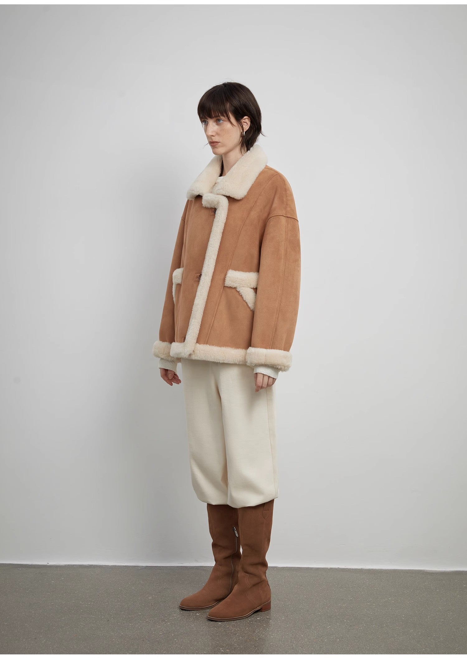 Shepherds Lapel biker wind sheep shearling coat fur coat female