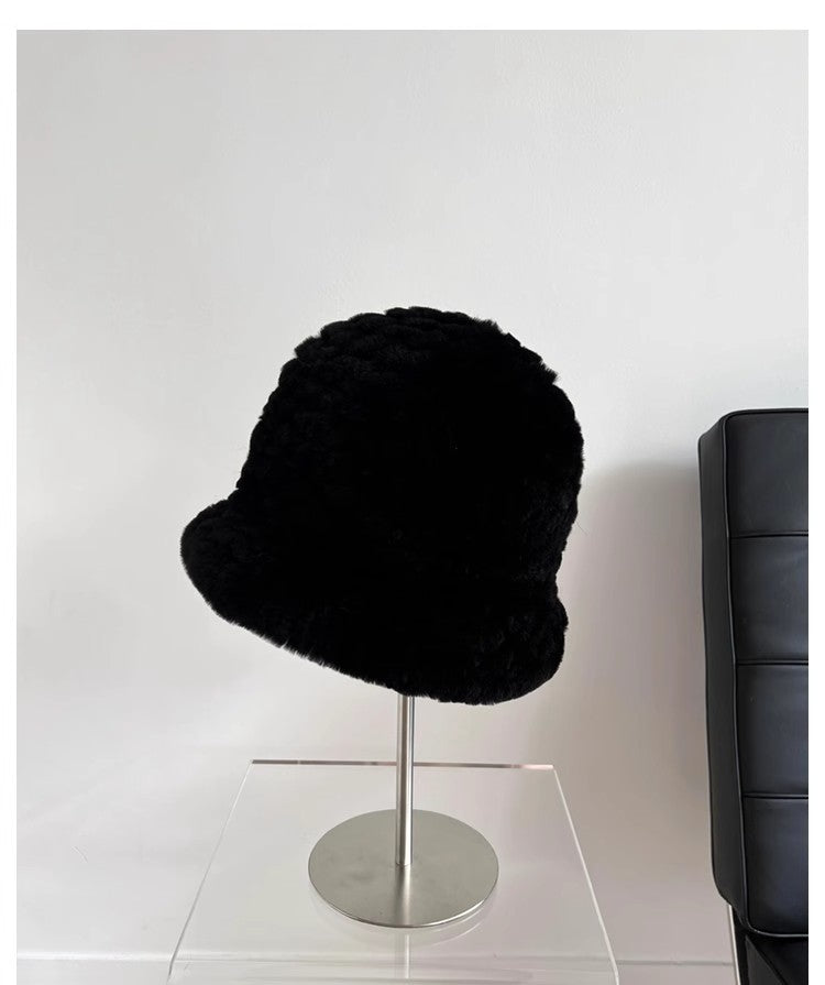 Rex rabbit fur hand-knitted bucket hat