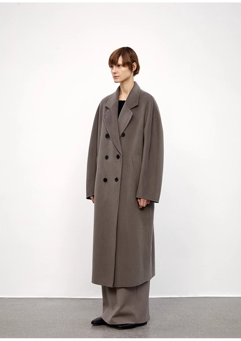 "Desert Mirage"Double-Breasted Coat with Shoulder Seam and Slight Cocoon Shape