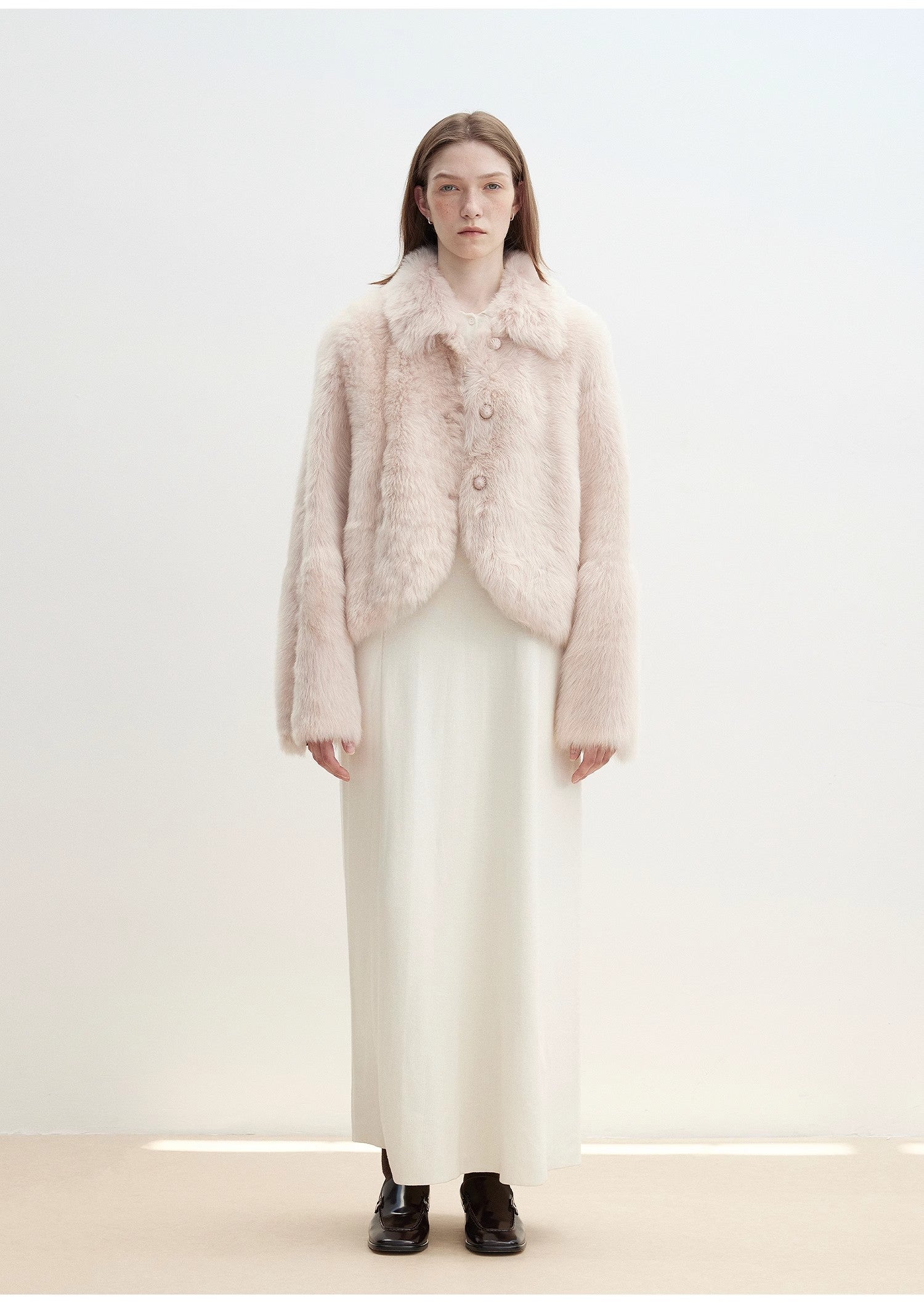 "Autumn Secret" Pink Lapel Tuscan Straight Fur Shearling Short Jacket