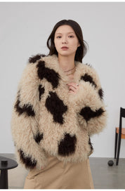 "Fragrant Cream" Upgraded Cow Pattern Sheep Curly Double-sided Braided Fur Jacket