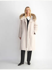 Removable raccoon fur collar 90 white velvet parka women's double zipper coat