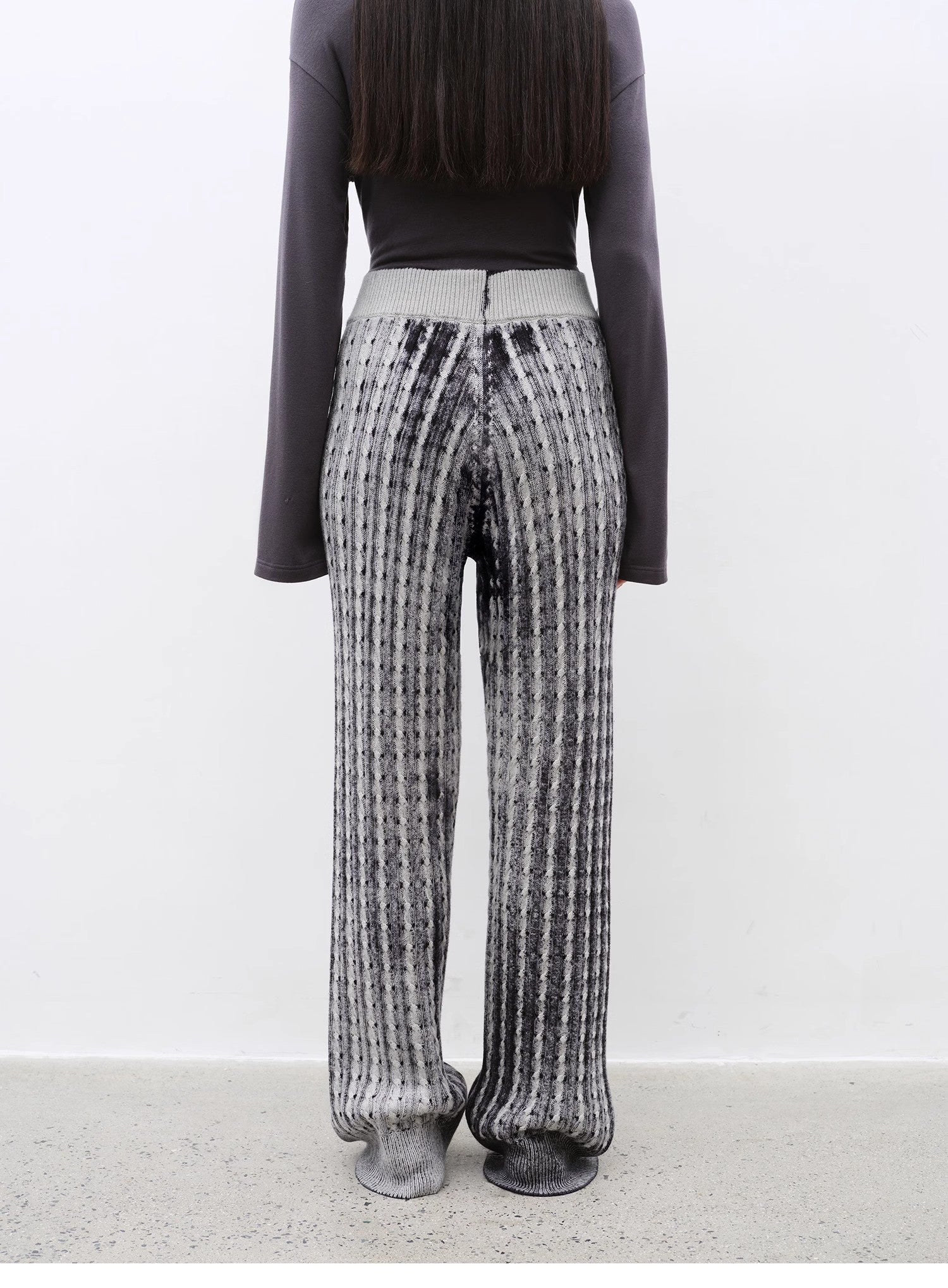 "Winter Date" fashionable slim silhouette permeation printing and dyeing process loose knitted straight pants