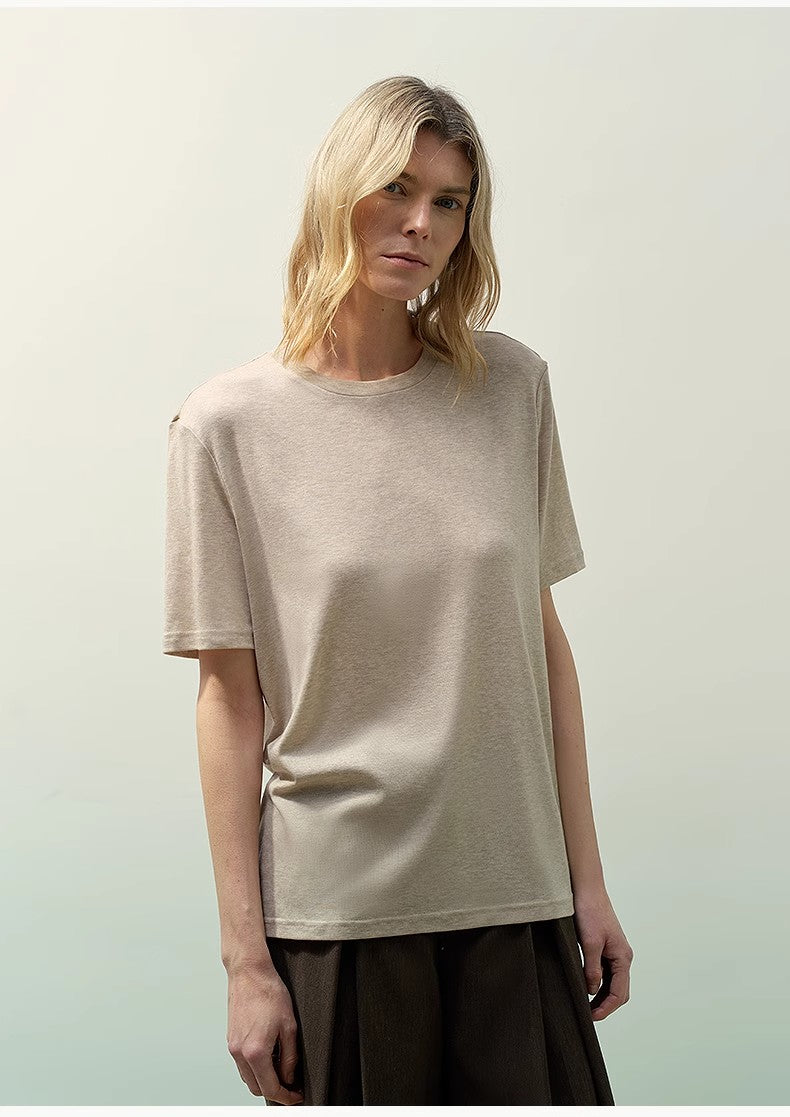 "Soft Cloud" 15.5mm cashmere loose and comfortable round neck versatile short-sleeved T-shirt for women