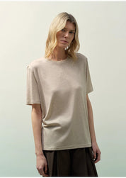 "Soft Cloud" 15.5mm cashmere loose and comfortable round neck versatile short-sleeved T-shirt for women