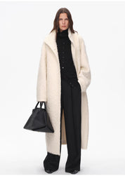 "Song of Snowland"Women's mohair wool stand collar coat autumn and winter loose woolen coat