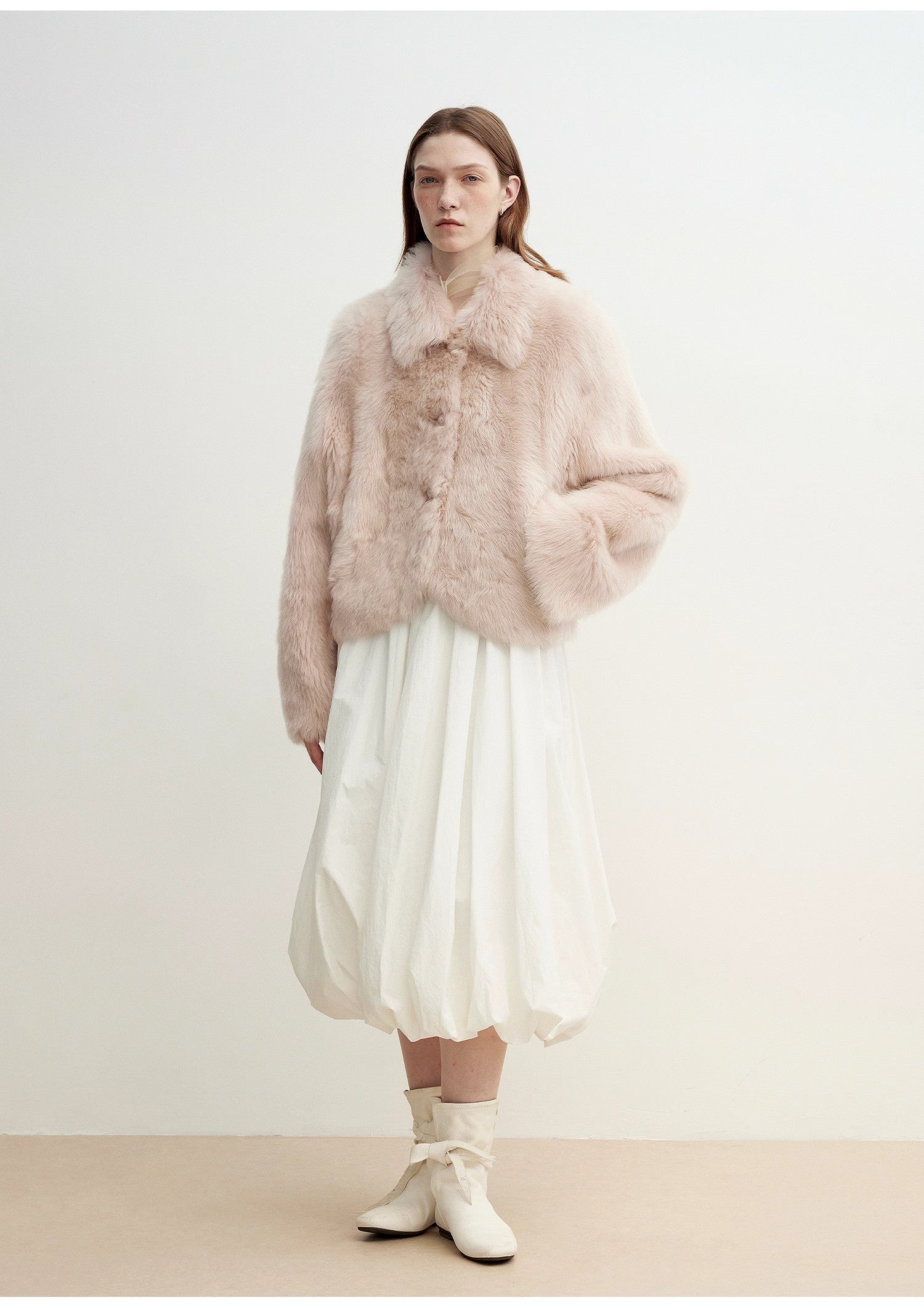 "Autumn Secret" Pink Lapel Tuscan Straight Fur Shearling Short Jacket