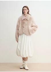 "Autumn Secret" Pink Lapel Tuscan Straight Fur Shearling Short Jacket