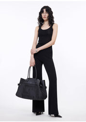 Knitted bootcut trousers, glutinous rice trousers, pit striped casual trousers