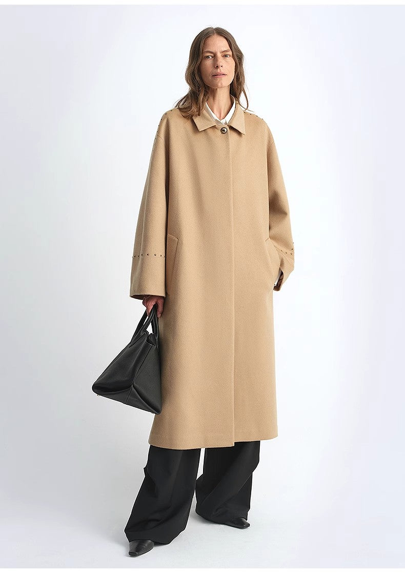 "Dream of Champs Elysees" riveted lapel wool coat women's autumn and winter coat