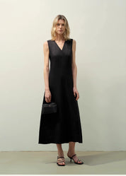 Lightweight and zero-pressure cupro linen textured anti-wrinkle V-neck sleeveless A-line dress