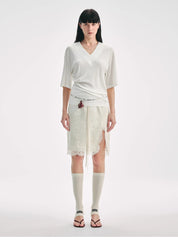 "Lingering Soft Light" Paneled Irregular Lace Straight-Cut Split Skirt