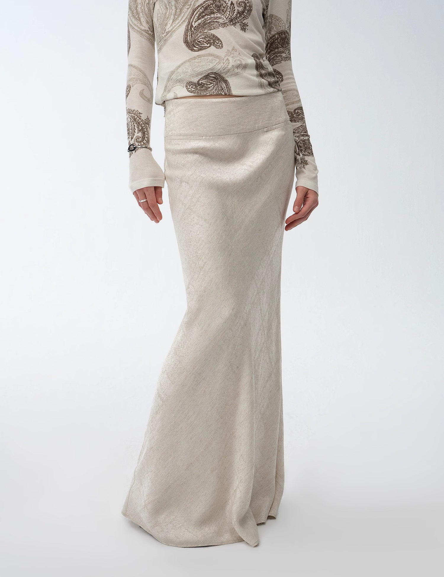 Retro bias-cut linen blended straight fishtail maxi skirt"Light and breezy"