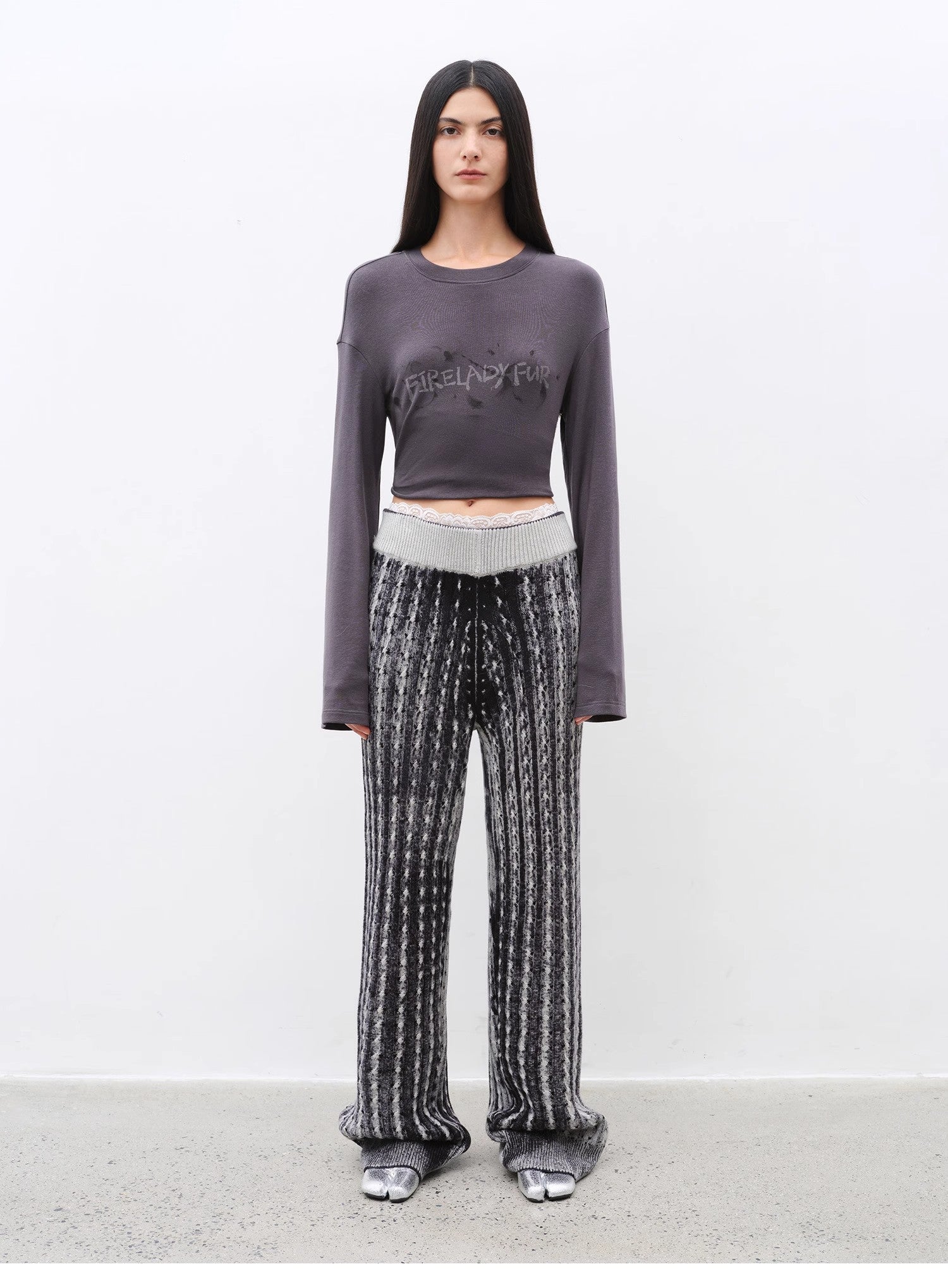 "Winter Date" fashionable slim silhouette permeation printing and dyeing process loose knitted straight pants