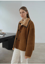 "Knight's Contract" Merino wool sheepskin coat with fur-faced stand-up collar