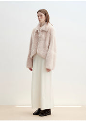 "Autumn Secret" Pink Lapel Tuscan Straight Fur Shearling Short Jacket