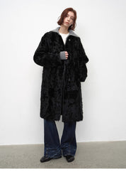 "Roman Theater" sheepskin fur one-piece long round neck straight fur coat for women winter