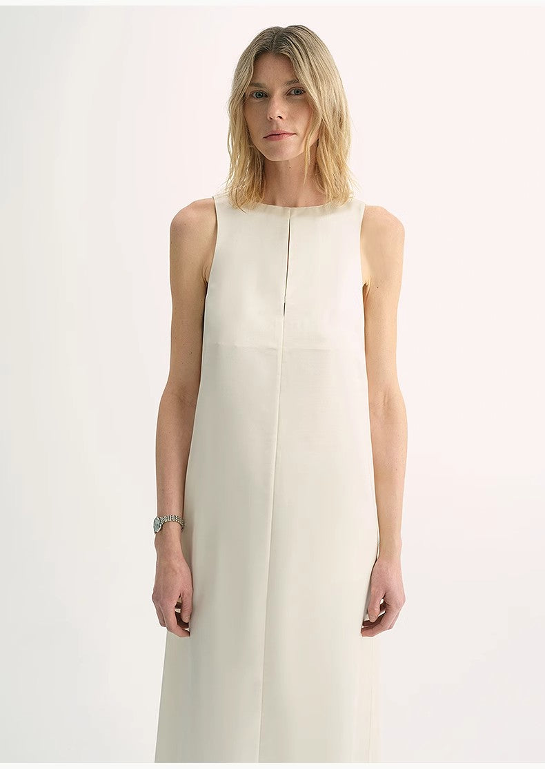 "Corridor Stride" skin-friendly and delicate imported acetate wool slimming hollow neckline A-line dress