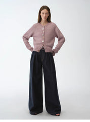 "Street Style" Vintage Handmade Lycra Stretch Jeans Wide Leg Loose Trousers Women Spring