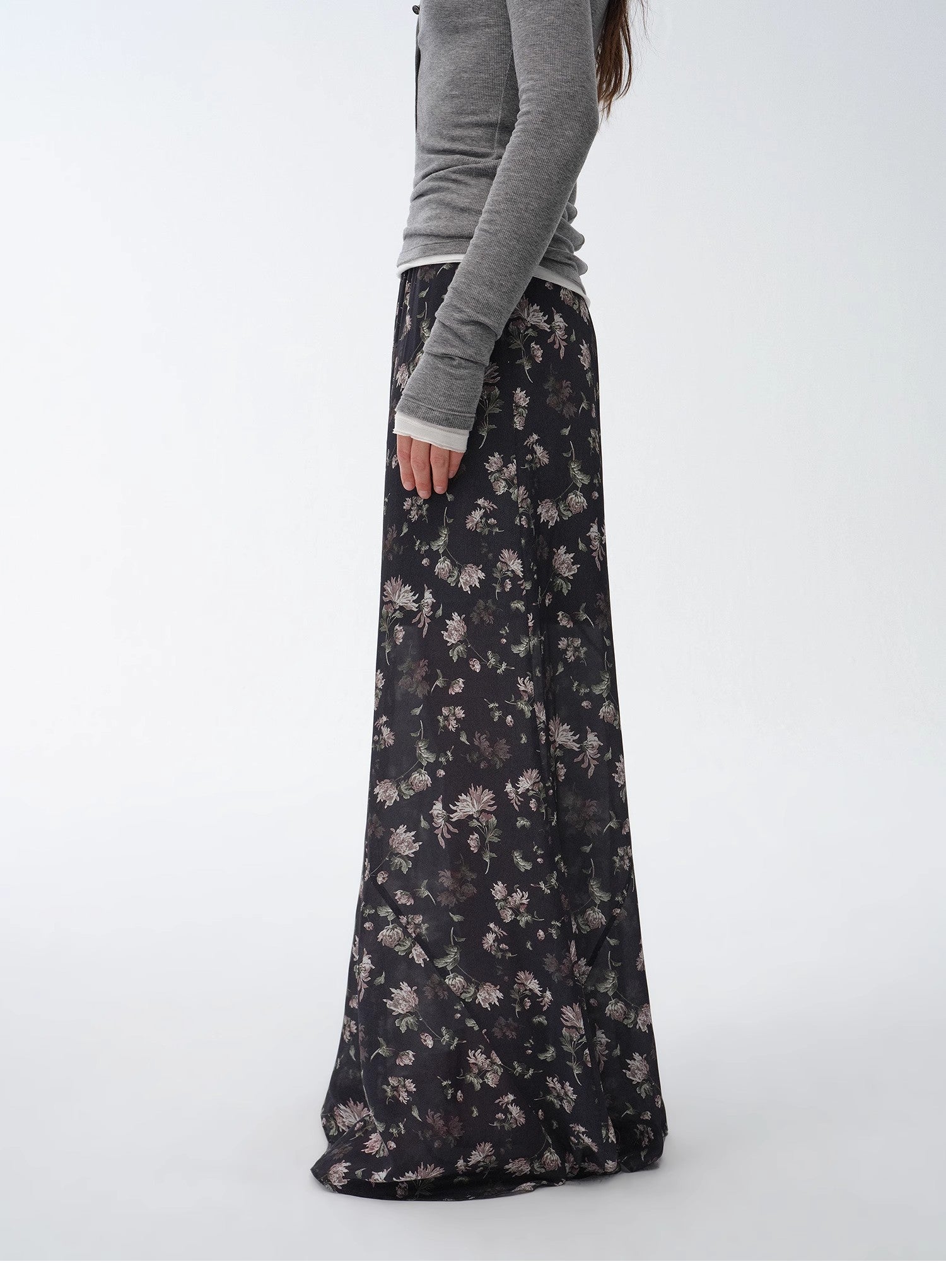 "Gallery Dusse" Vintage Print Straight Draped Skirt