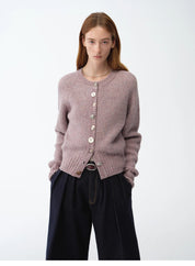 "Hokkaido Weaving Love" wool blend crew neck cardigan top