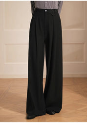 Merino wool blended double pleated wide-leg pants for women, versatile, drapey and comfortable casual trousers