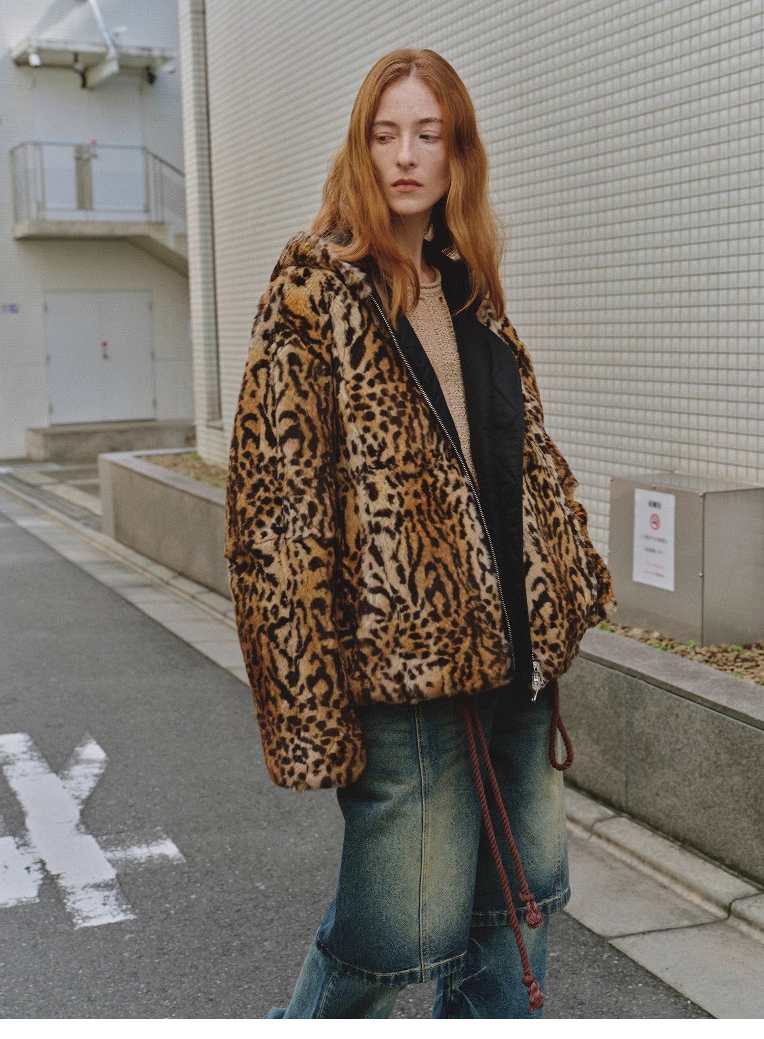 "Leopard Fantasy" Leopard Spot Print Reversible Drop Shoulder Hooded Custom Rabbit Fur Coat