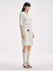 "Lingering Soft Light" Paneled Irregular Lace Straight-Cut Split Skirt
