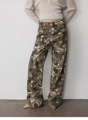 "Camouflage Charm " Cool, Trendy, Unique, and Personalized Original Camouflage Print Washed Loose Straight-Leg Denim Jeans