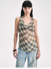 "Light and Elegant in Summer" Retro Plaid/Heavy-duty Meteor Hot Diamond Waist Vest Summer