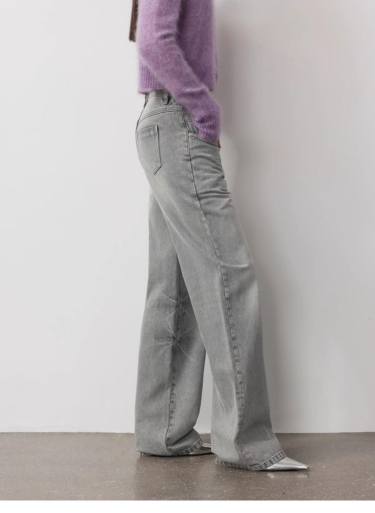 Vintage Heavy Wash Distressed Marble Pattern V-Shaped Segmented Slimming Textured Straight-Leg Denim Trousers