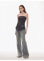 “Denimism”Fashionable Heavy Industry Washed Three-dimensional Versatile Slimming Slightly Flared Denim Trousers