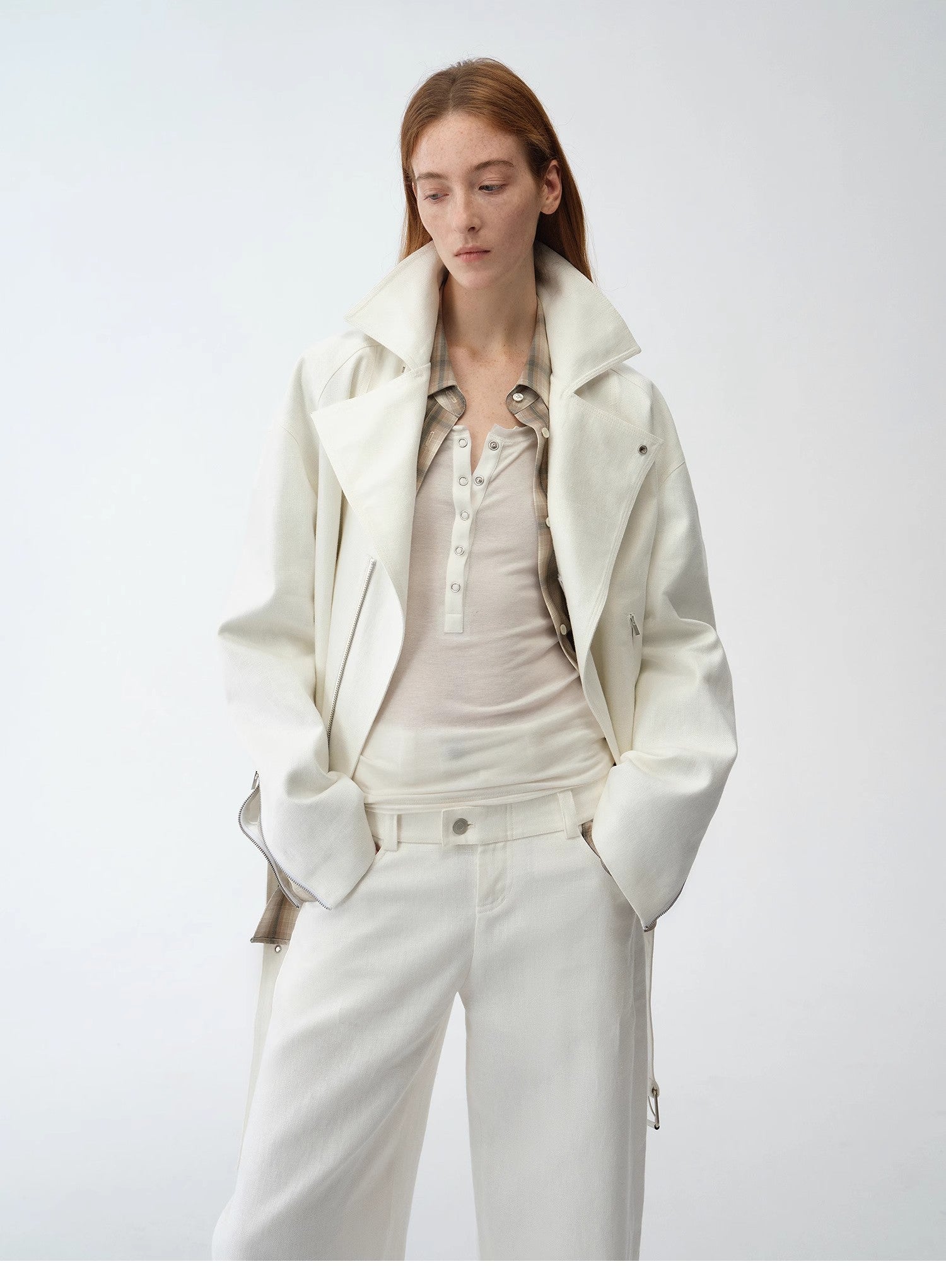 "Modern Past" practical personality linen draped trapezoidal jacket