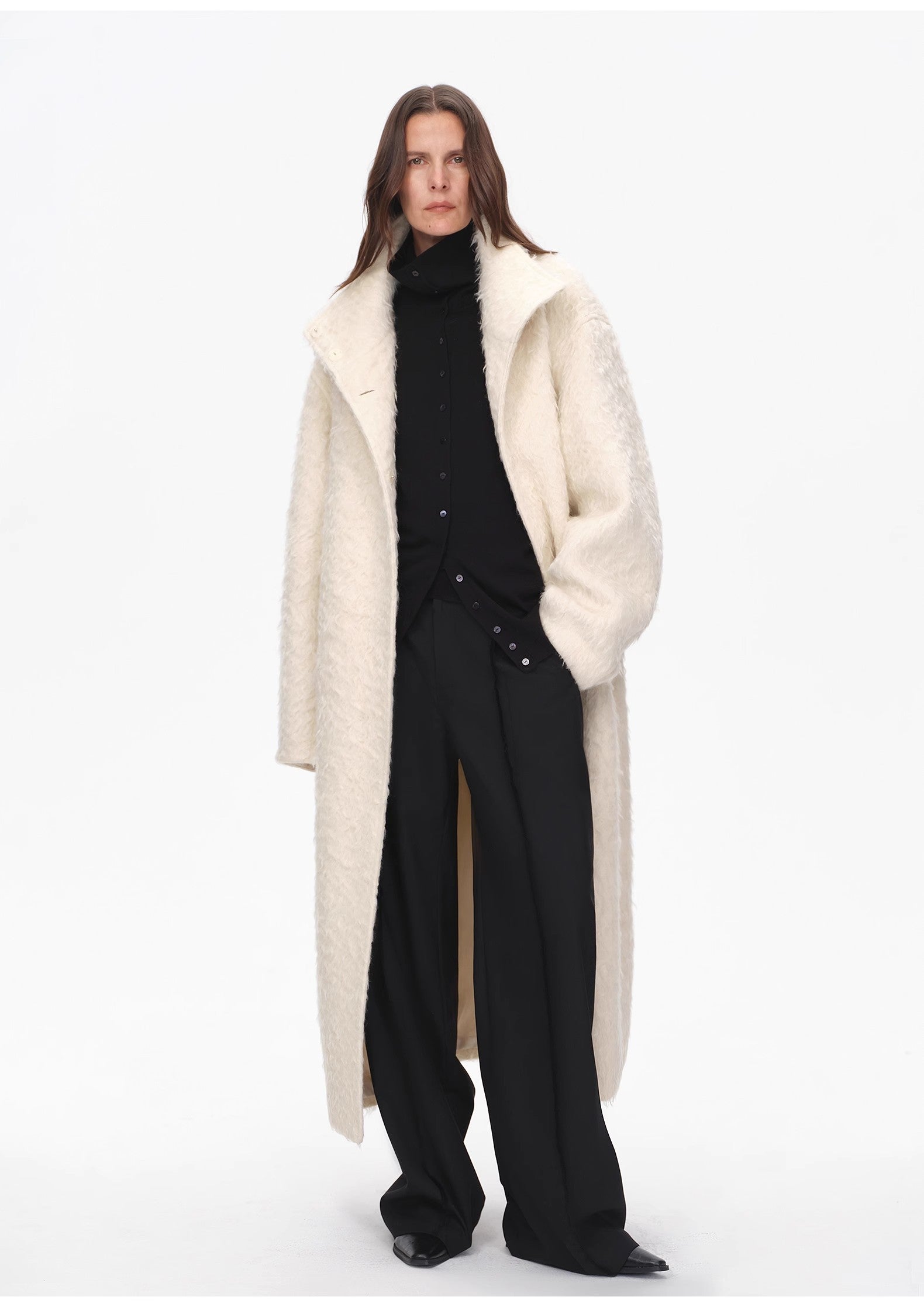 "Song of Snowland"Women's mohair wool stand collar coat autumn and winter loose woolen coat