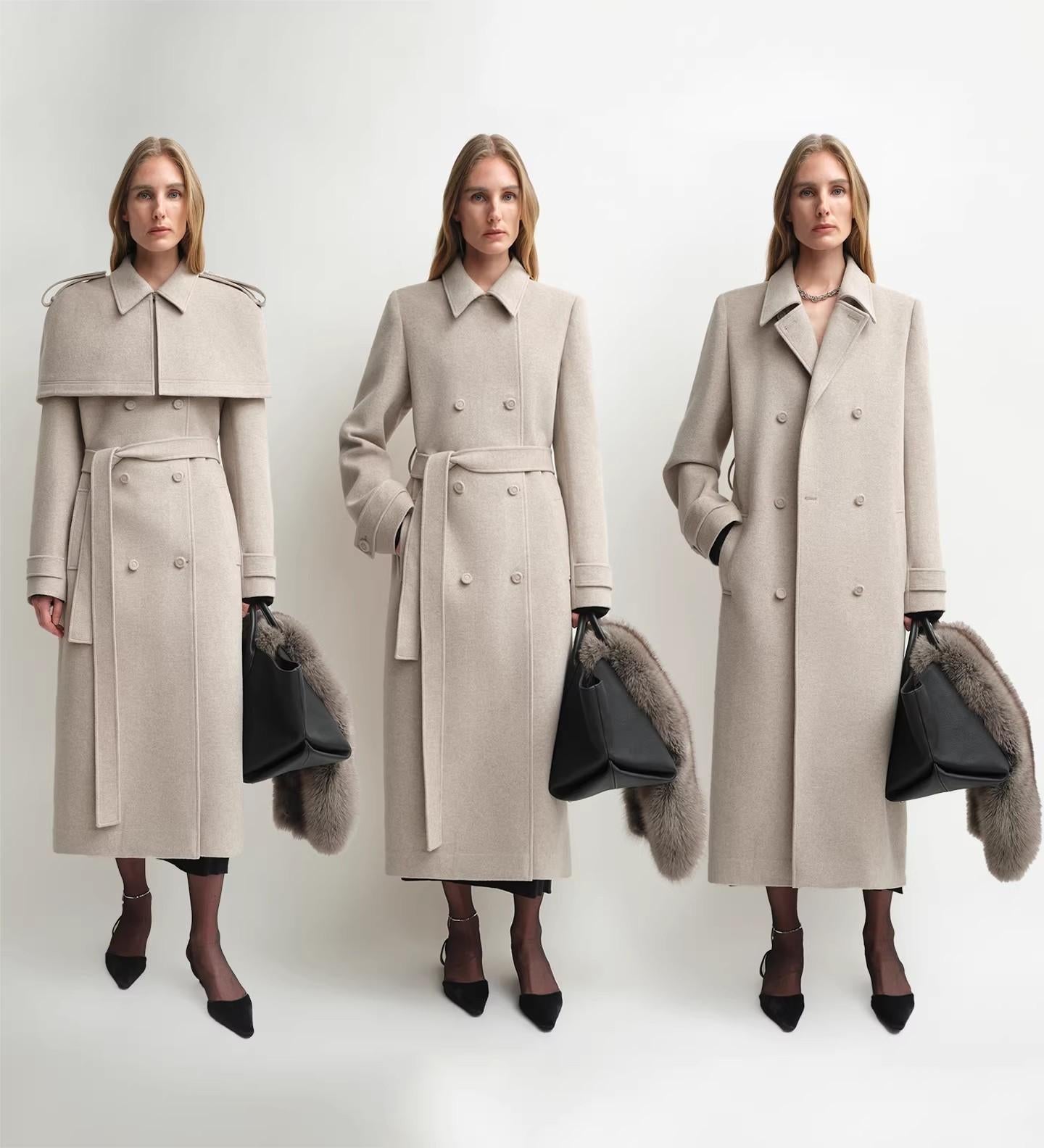 “3 Looks in One Coat” Firelady Fur Women's Alpaca Wool Coat with Detachable Cape "Elegant Silhouette" - variant_title