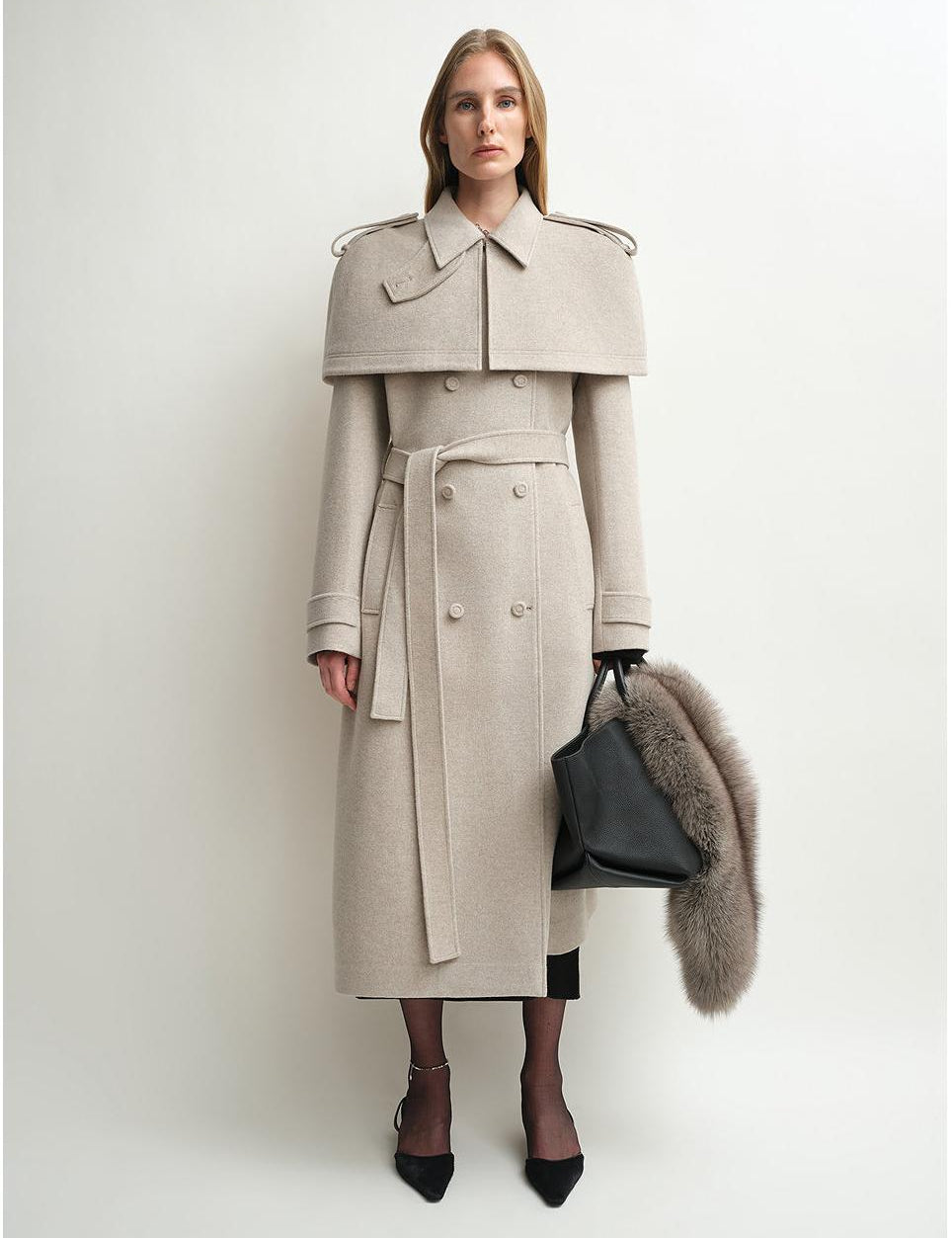 “3 Looks in One Coat” Firelady Fur Women's Alpaca Wool Coat with Detachable Cape "Elegant Silhouette" - variant_title
