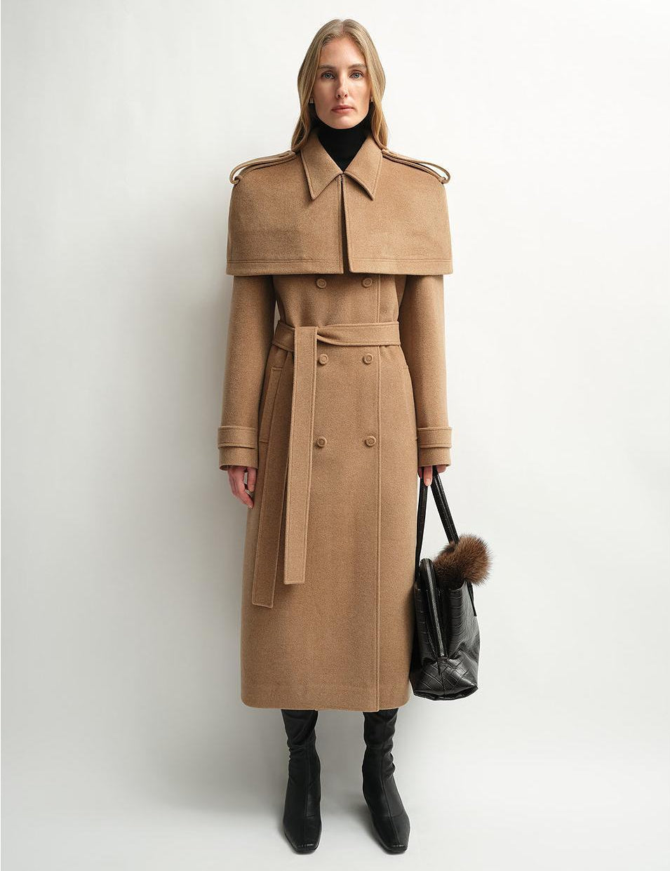 “3 Looks in One Coat” Firelady Fur Women's Alpaca Wool Coat with Detachable Cape "Elegant Silhouette" - variant_title