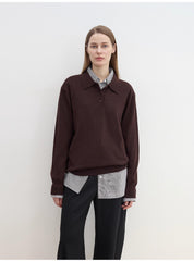 "Library Diary" Machine Washable Premium Wool Women's Polo Neck Loose Top