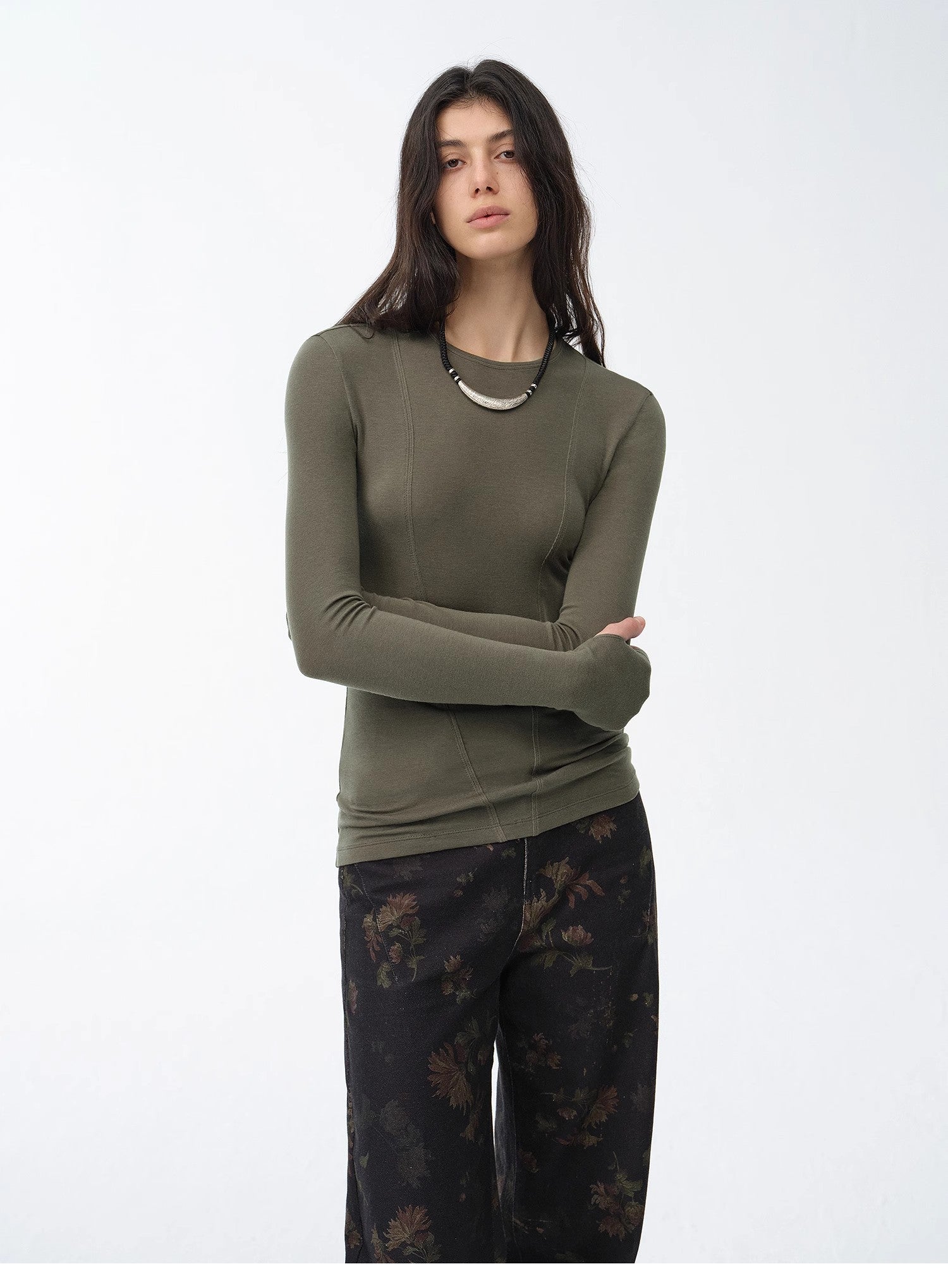 "Minimalist Moment" Simple Casual Lyocell Tencel Wool Blend Long Sleeve Bottoming Shirt Early Spring Top