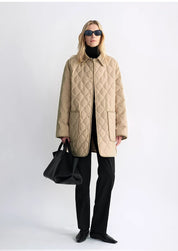 "Diamond Texture" Splicing Lapel 90 White Goose Down Barn Jacket Down Jacket Women